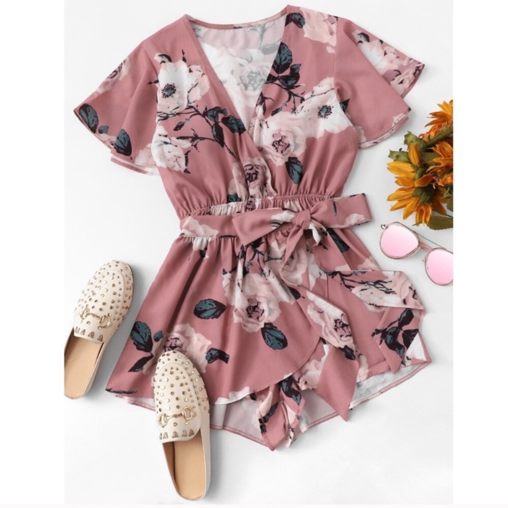 Pink Floral Print Romper
